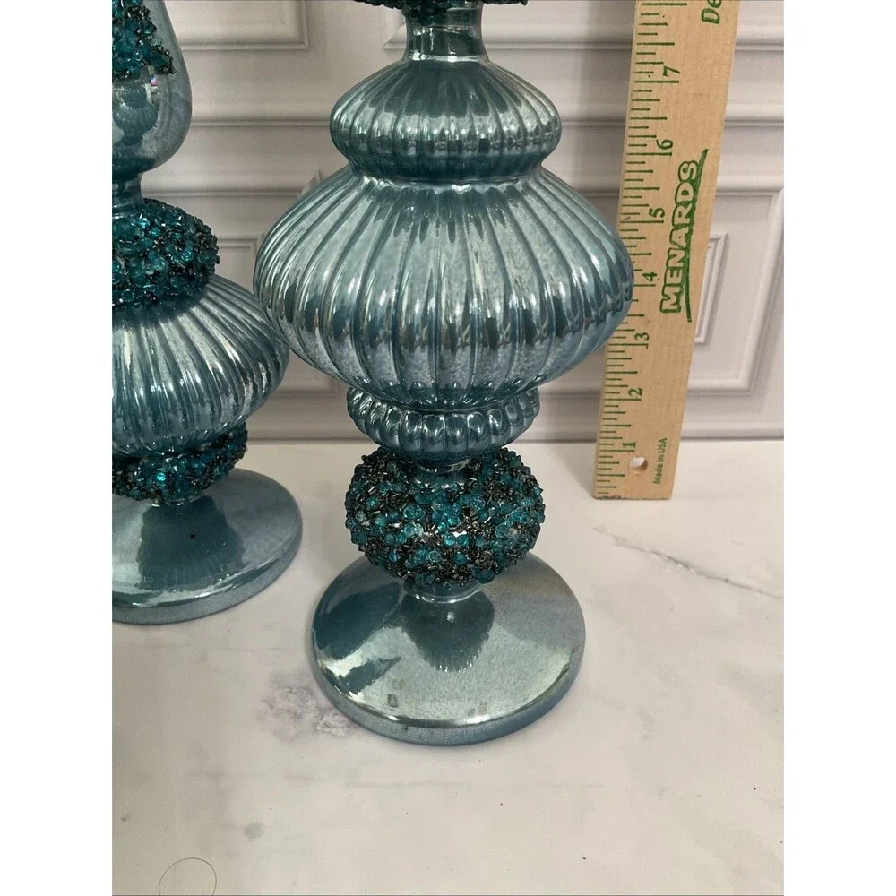 Set of 3 Glass Finials Christmas Decor- Blue.beautiful !